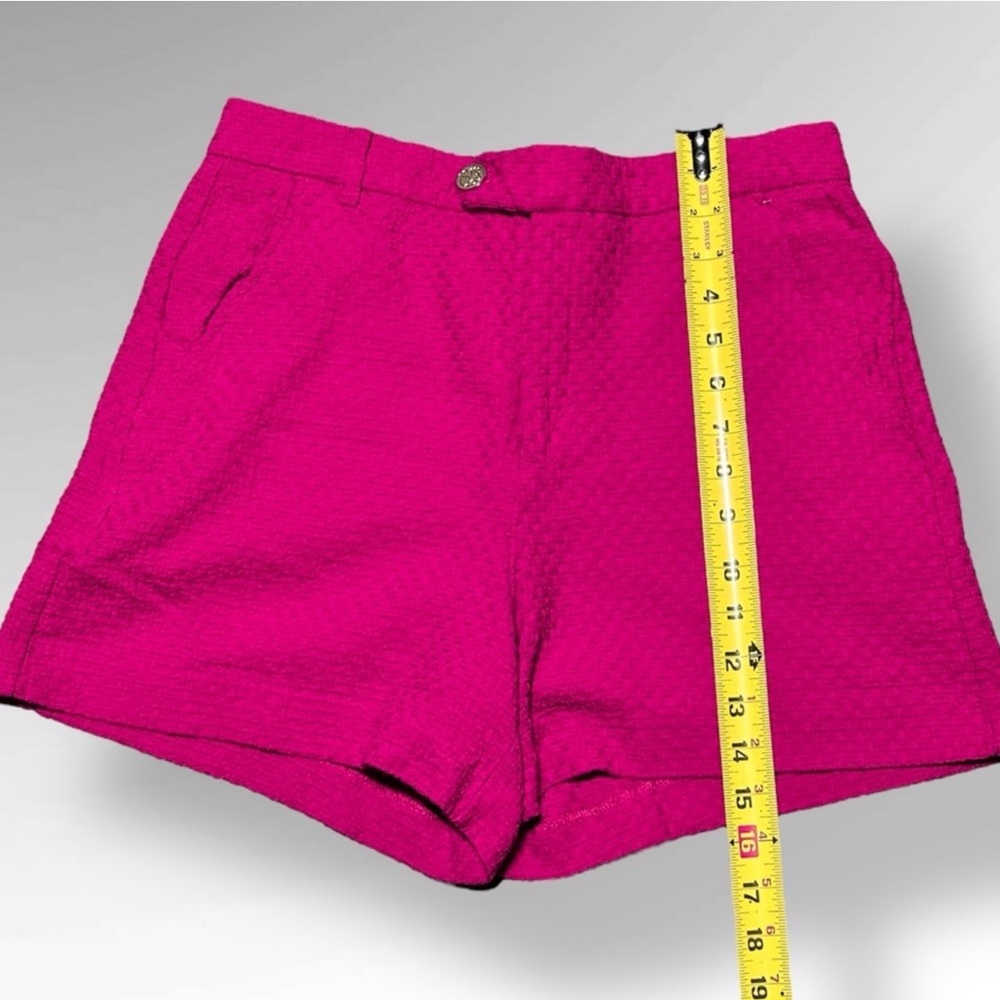 Draper James RSVP Pink High Waist Shorts Women Tailored Cotton Knit Gold Button - Picture 2 of 7